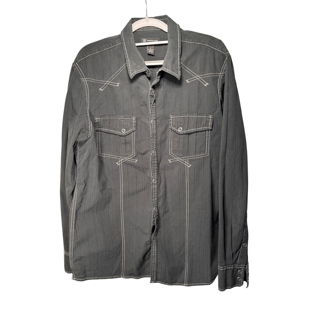 INC International Concepts Mens Black Long Sleeve Button Up Shirt Size L western